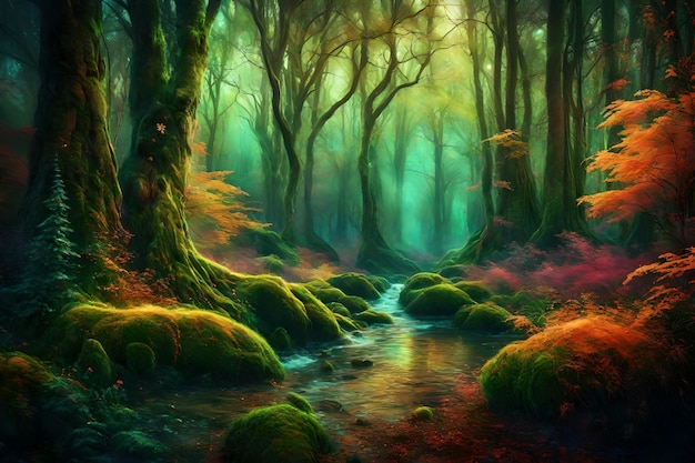 Fantasy forest has a fantasy color effect with beautiful colorful view