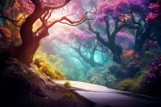 Photo fantasy forest image has a fantasy color effect