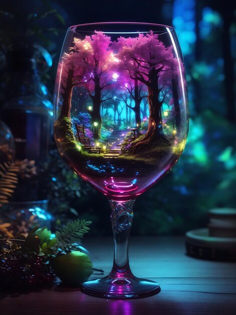 Fantasy forest in a wine glass