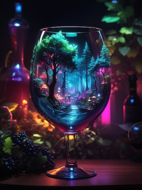 Fantasy forest in a wine glass