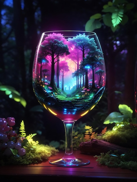 Fantasy forest in a wine glass