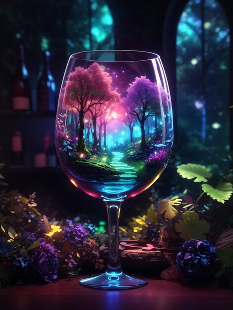 Fantasy forest in a wine glass