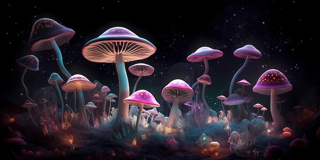 Fantasy forest with cosmo mushrooms