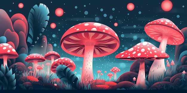 Fantasy forest with cosmo mushrooms