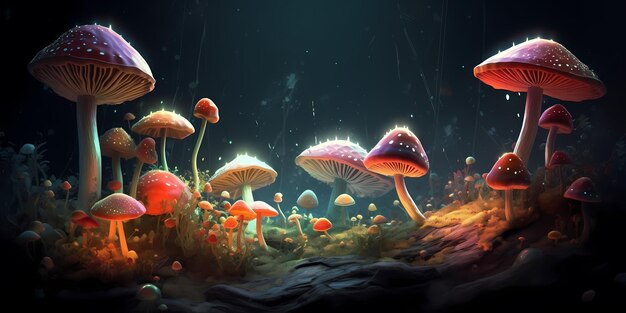 Fantasy forest with cosmo mushrooms