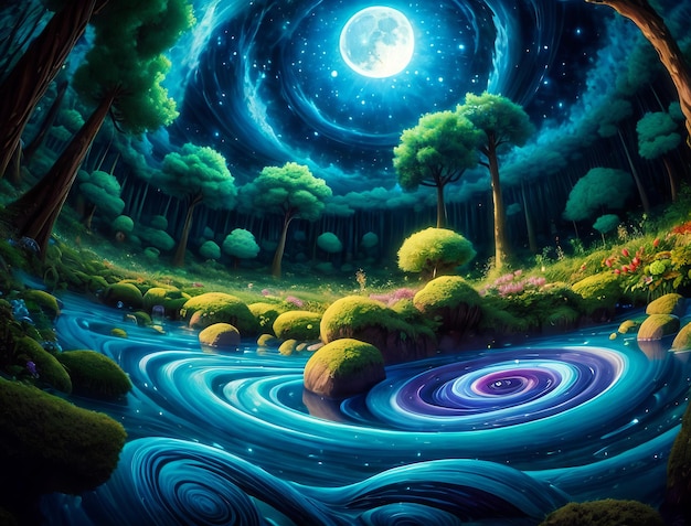 Fantasy forest with the moon