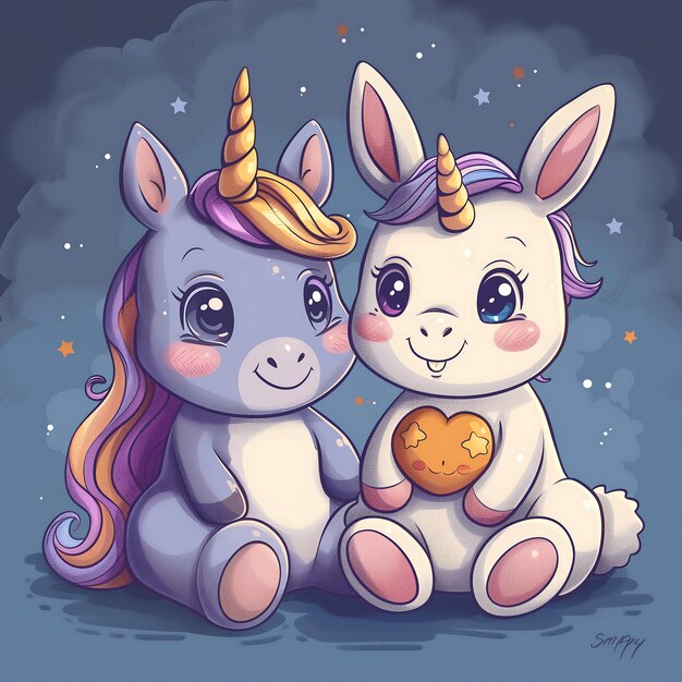 Photo fantasy friends animated purple bunny with unicorn perfect sticker for adding a touch of magic