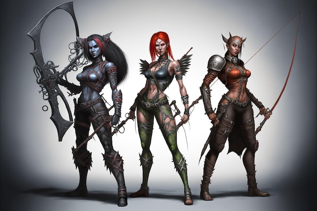 Fantasy girls warrior archer and elf rouge