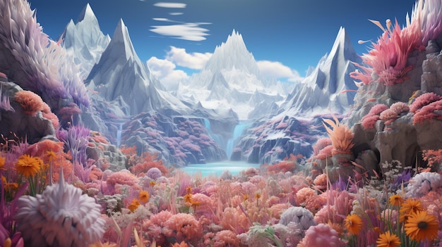 Fantasy Glacier and realistic pine forest background wallpaper AI generated picture