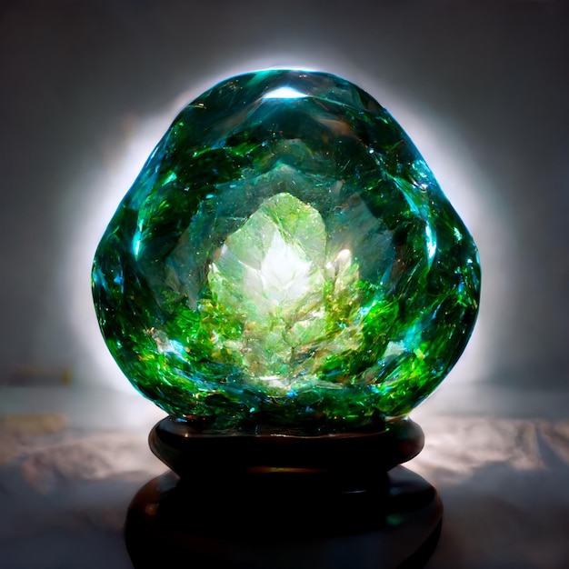 Fantasy glade entrance inside a green gemstone