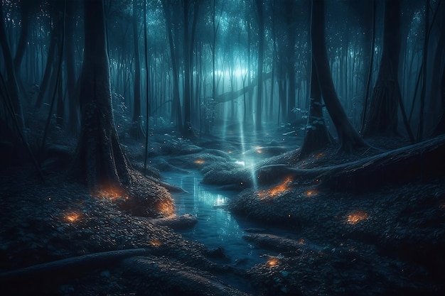 Premium Photo | Fantasy glowing forest at night