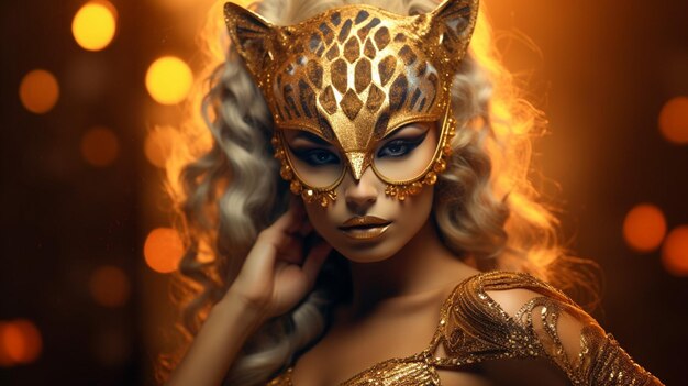 Fantasy goddess in tiger cheetah golden mask