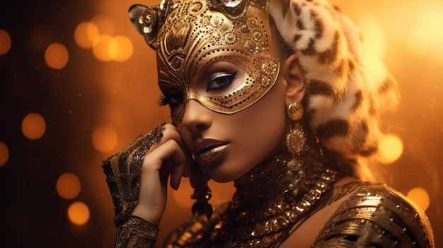 Fantasy goddess in tiger cheetah golden mask