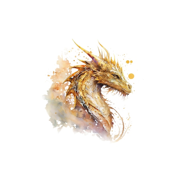 Fantasy gold dragon watercolor 57