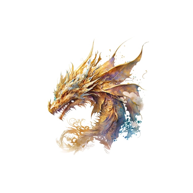 Fantasy gold dragon watercolor 91