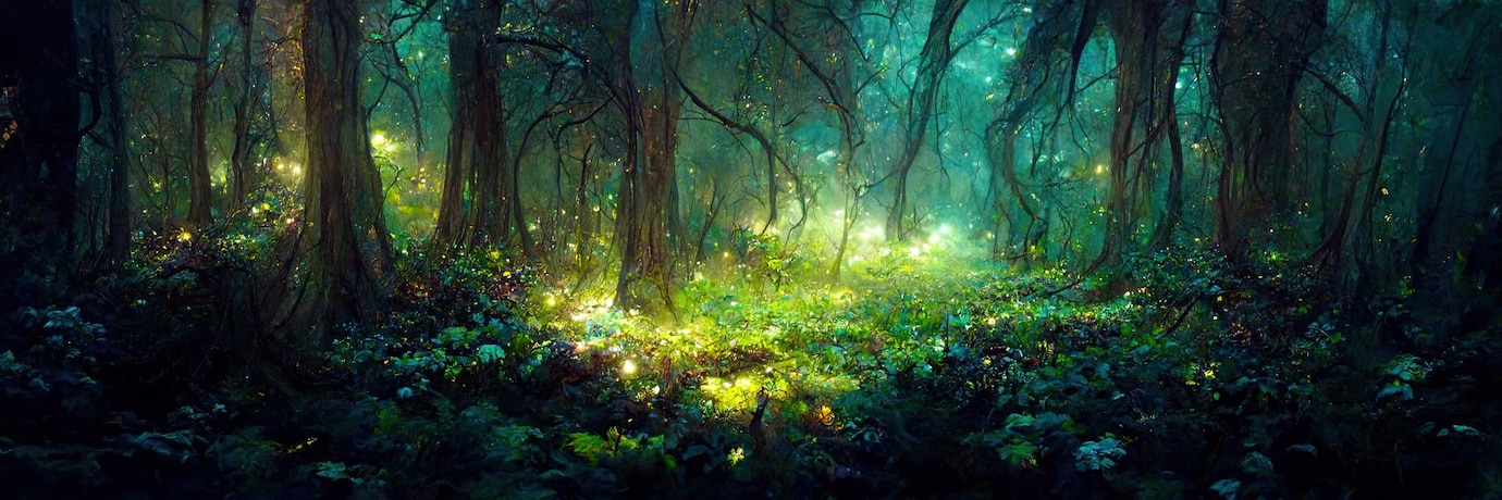 Premium Photo | Fantasy green forest floor, trees, nature, green, light ...