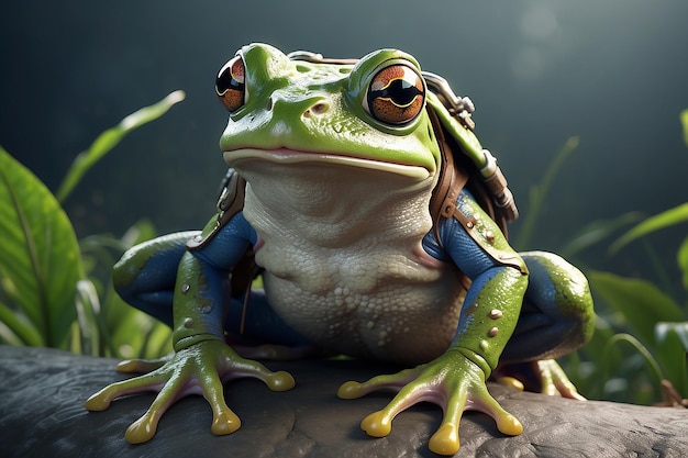 Fantasy green frog in half water