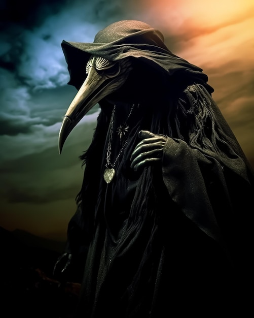Fantasy grim reaper in snavel donkere tovenaar wezen in kraai masker V51