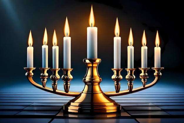 Fantasy Hanukkah candlestick with nine burning candles