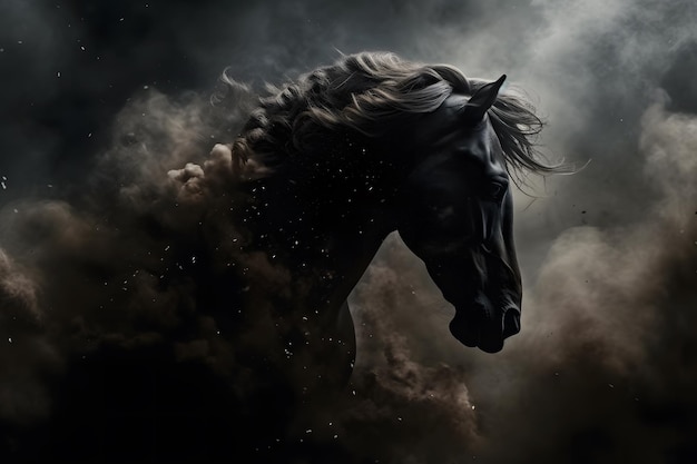 Fantasy horse portrait with fire and smoke Neural network AI generated