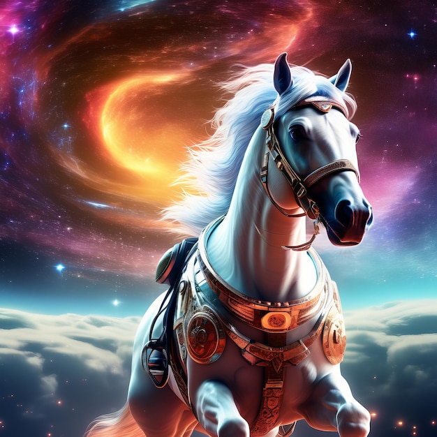 Photo fantasy horse in spacefantasy horse in space