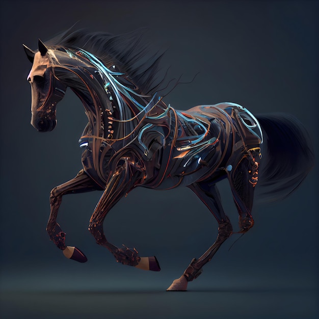 Fantasy horse with black mane and tail 3d rendering