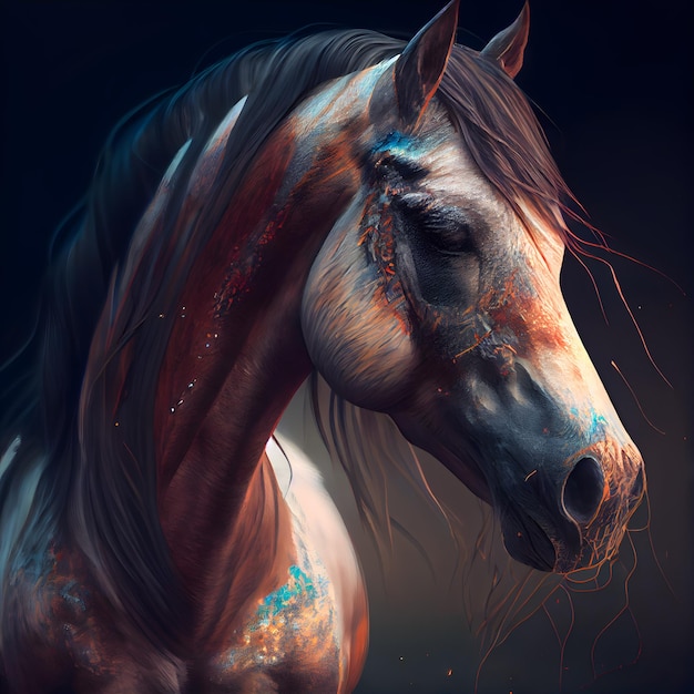 Fantasy horse with fire on its body Digital art painting