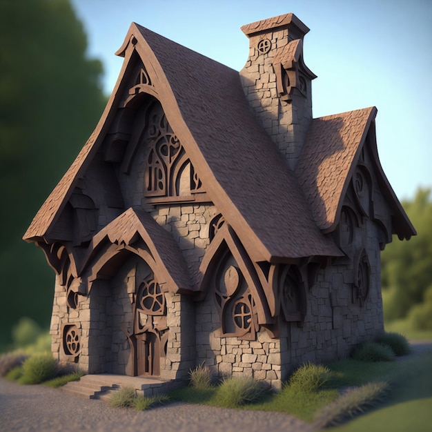 Foto fantasy house 3d-model voor games ai