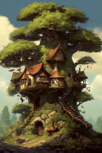 A fantasy house atop a tree