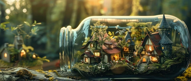 A fantasy house inside of the jar