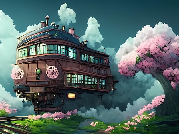 Foto studio di casa fantasy in stile ghibli