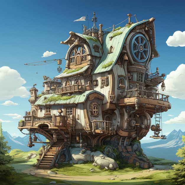 Photo fantasy house on wheels