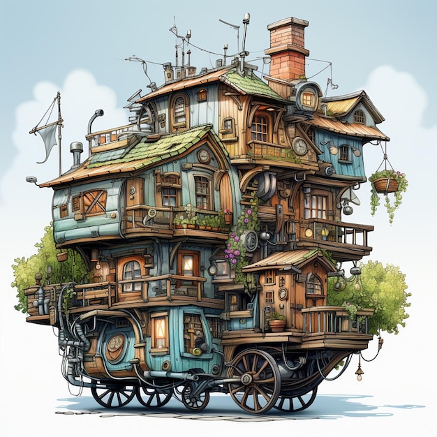 Photo fantasy house on wheels