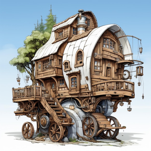 Photo fantasy house on wheels