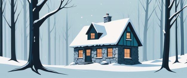 겨울 숲 오래 된 돌 판 잣 집에 판타지 집