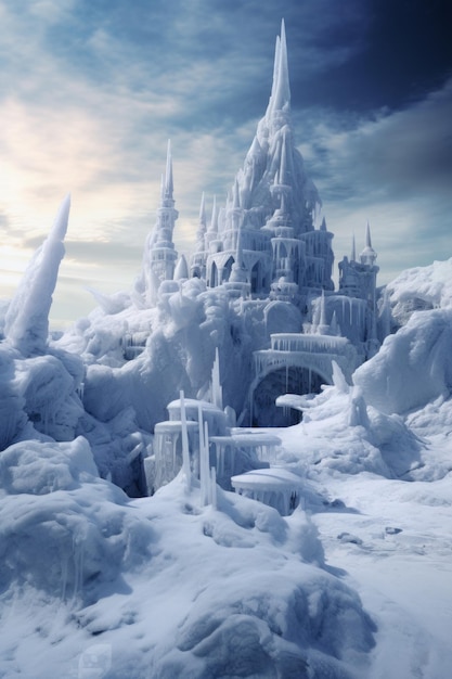 Fantasy Ice Castle op een heuvel