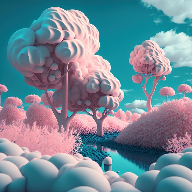 fantasy illustration of a Fluffy mushroom forest Generative AI