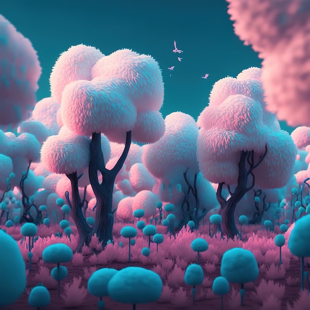 fantasy illustration of a Fluffy mushroom forest Generative AI