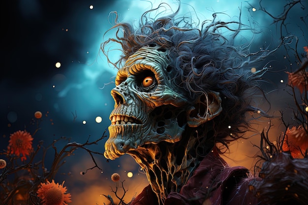 Fantasy illustration of a monster in the moonlight Halloween background AI generative