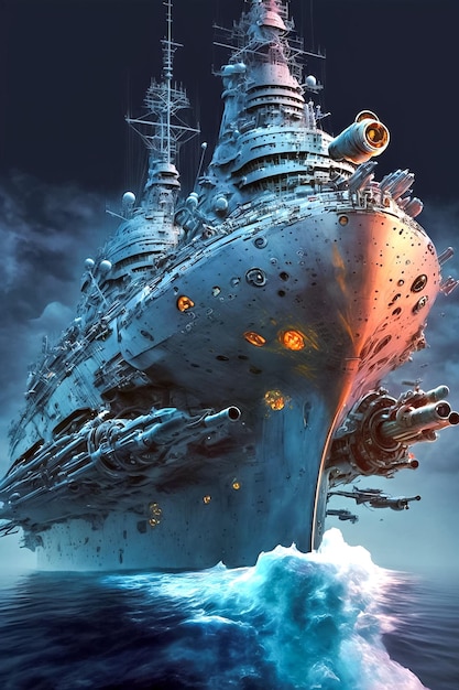 Fantasy illustration of warship in the ocean Navy wallpaper