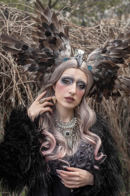 Fantasy image of a girl for halloween. queen bird.