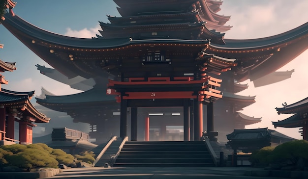 Фантастический фон японского храма Generative AI