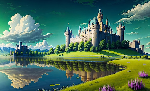 Fantasy Landscape Background Generative AI for illustrations paintings wall art childrens books fairy tales Generative AI