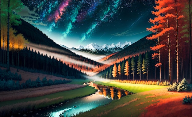 Fantasy Landscape Background Generative AI for illustrations paintings wall art childrens books fairy tales Generative AI
