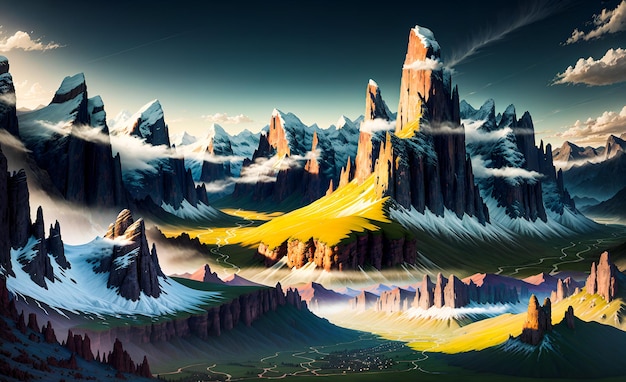 Fantasy Landscape Background Generative AI for illustrations paintings wall art childrens books fairy tales Generative AI