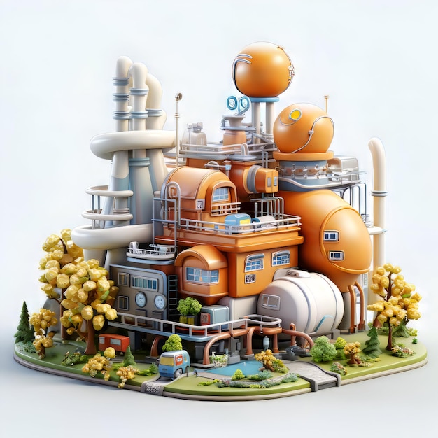 Photo fantasy landscape of the gas industry 3d render illustration