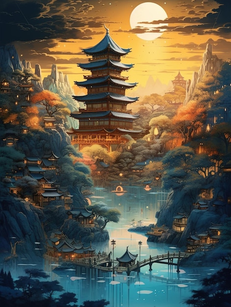 Premium AI Image | Fantasy landscape illustration