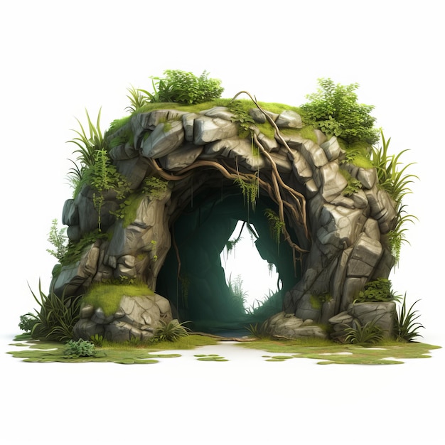 Fantasy Landscape Organic Sculpting Of A Cave With Forest