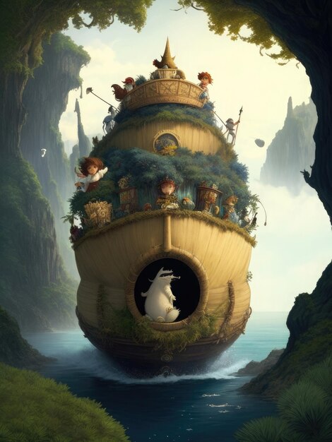 Premium Ai Image Fantasy Landscape With A Boat In The Sea 3d Rendering Premium Ai Image Fantasy Landscape With A Boat In The Sea 3d Rendering