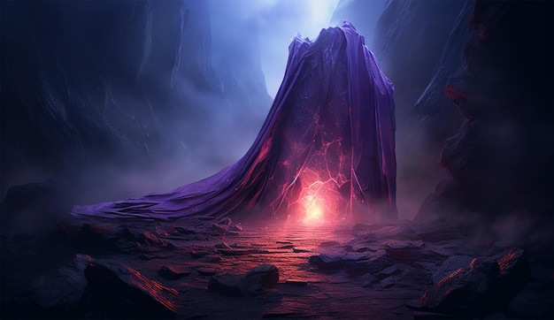 Fantasy landscape with dark cave